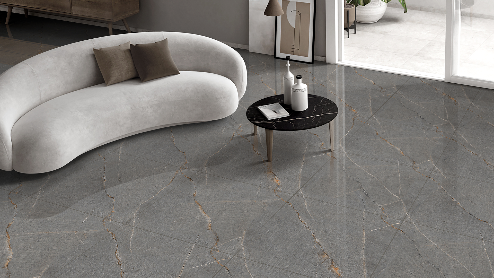 Stone floor tiles